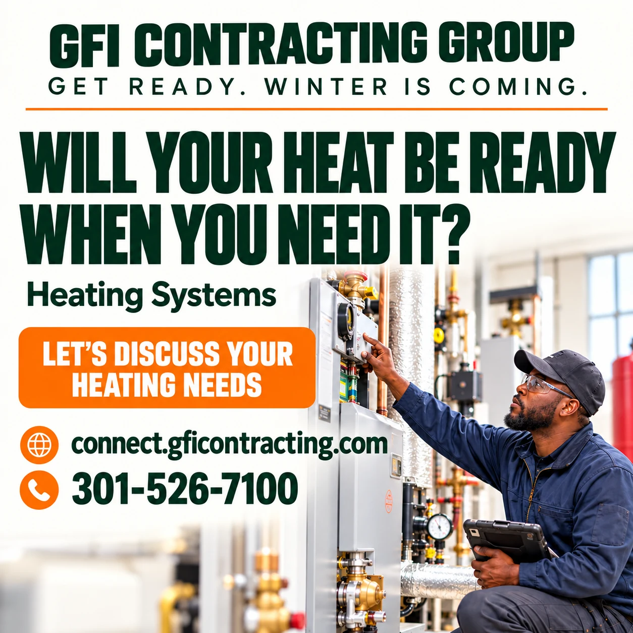 GFI heating readiness graphic: Will your heat be ready when you need it?